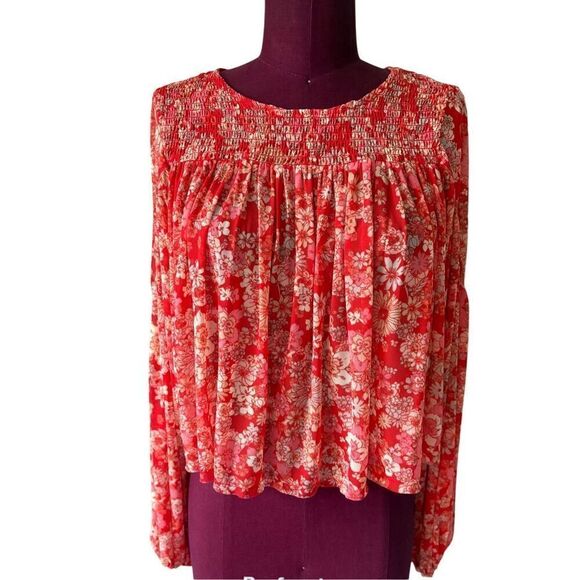 Free People Up For Anything Top size XS Red Floral Boho - Picture 2 of 10